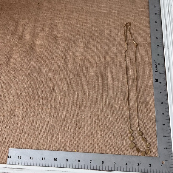 Gold tone geometric square triangle bead long necklace dainty quirky - Picture 2 of 5